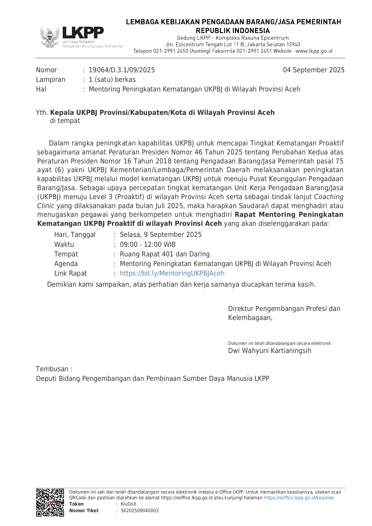 Mentoring Peningkatan Kematangan UKPBJ di Wilayah Provinsi Aceh